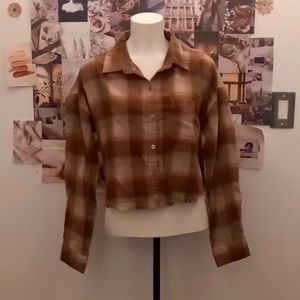 Brown Raw Edge Crop Flannel